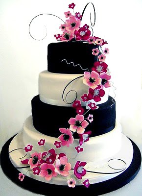 bolo de casamento preto branco e rosa