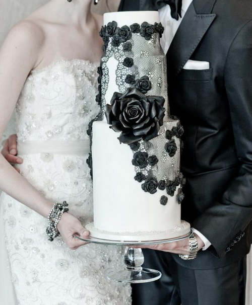 bolo de casamento preto e branco
